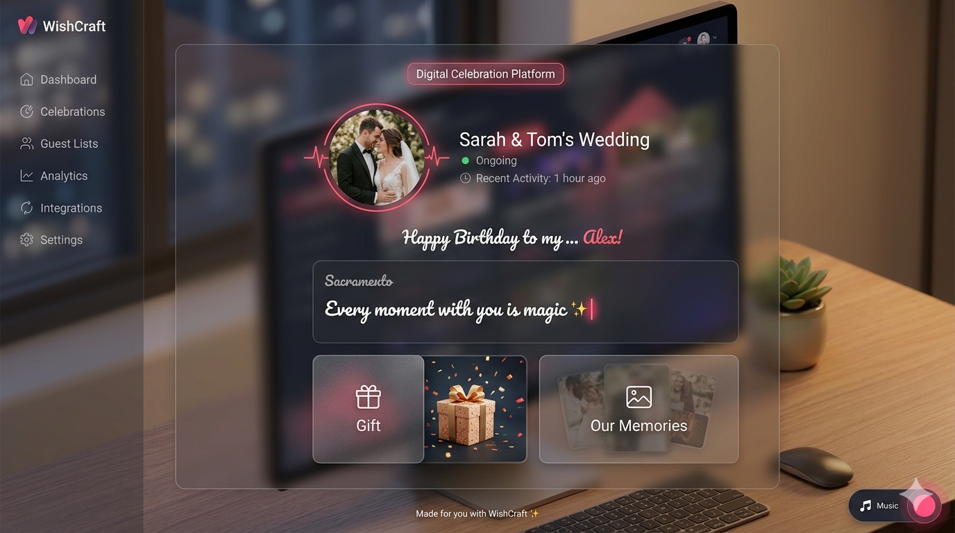 WishCraft digital birthday page dashboard and QR code